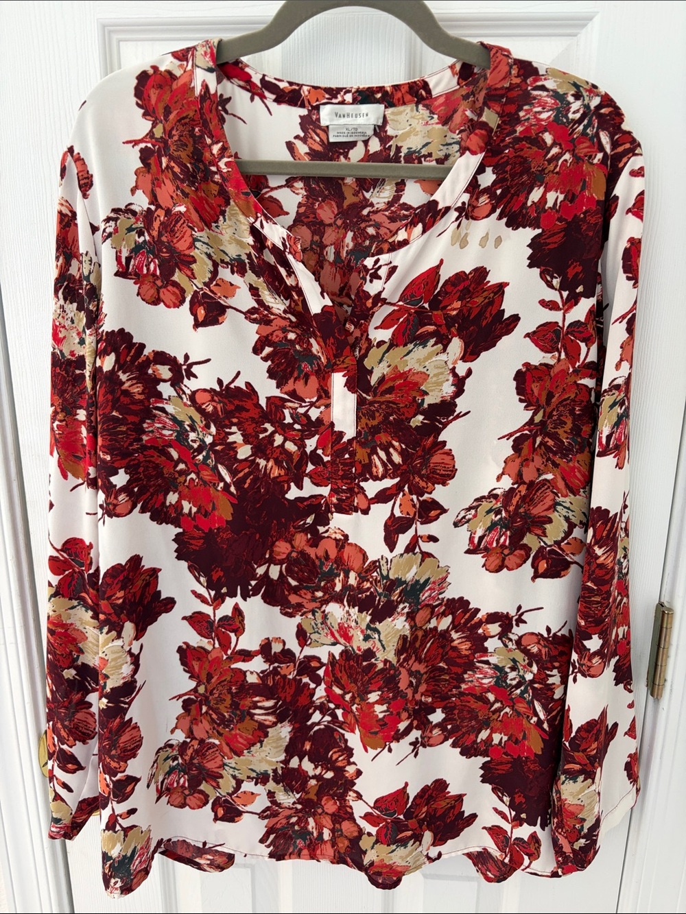 Van Heusen Cream Blouse with Red and Tan Floral Print